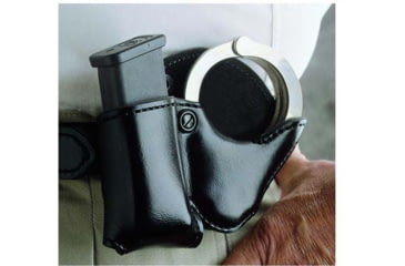 Image of DeSantis Double Play Cuff and Mag Leather Case, Long and Short Double Stack 9mm/40cal, Right Hand, Plain, Black, A15SAGGZ0