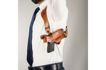 Image of DeSantis New York Undercover Rig Shoulder Leather Holsters, SIG Sauer P320 and P250 Full SIze and Compact w/ or w/o Romeo1 Reflex Sights and P320-M17, Left Hand, Plain, Tan, 11DTB7HJ0