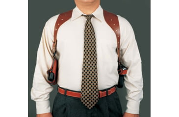 Image of DeSantis New York Undercover Rig Shoulder Leather Holsters, SIG Sauer P320 and P250 Full SIze and Compact w/ or w/o Romeo1 Reflex Sights and P320-M17, Left Hand, Plain, Tan, 11DTB7HJ0
