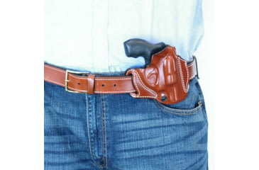 Image of DeSantis Roscoe Cross Draw Leather Belt Holster, S&amp;W J Frame 2in, Right Hand, Plain, Black, 193BA02Z0