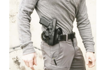 Image of DeSantis Speed Scabbard Leather OWB Belt Holsters, Springfield XD9/40, V-10, XD45 4in, XDM 3.8in, XD 9/40 MOD 2 4in, Left Hand, Plain, Black, 002BB88Z0