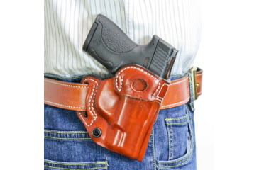 Image of DeSantis The Osprey OWB/IWB Leather Holster, Glock 26, 26 Gen 5, 27, 33, Right Hand, Plain, Tan, 159TAE1Z0