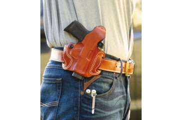 Image of DeSantis Thumb Break Mini Slide OWB Belt Holster, Leather, RM1C, Right Hand, Plain, Tan, RM1C, 085TA1ZZ0