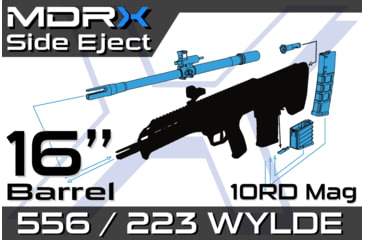 Image of Desert Tech MDRx Side Eject Caliber Conversion Kit, w/ Bolt, 16in 5.56x45mm NATO/ .223 Remington Barrel, 10 Round Magazine, Black, MDR-CK-B1610-SE