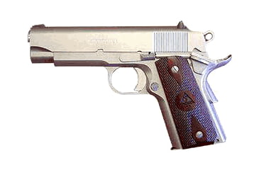 Image of Detonics ServiceMaster-Compact Pistol, .45 ACP, 4.25in barrel, stainless steel frame, checkered rosewood w/logo grip, recoil operated semi-automatic, low profile fixed combat 3-Dot, 6 round magazine, DTS CT-45-4.25-1-FRRMPG