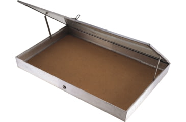 Image of Displays Aluminum Display Case, One Piece Aluminum Frame With Tempered Glass Top, Measures 22in X 34in X 3 1/4in, Full Length Piano Hinge, Opens From Side, S 50 1150