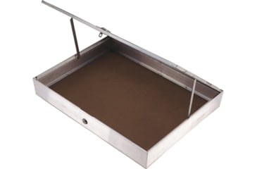 Image of Displays Aluminum Display Case, One Piece Aluminum Frame With Tempered Glass Top, Measures 24 1/4in X 18in X 3 1/4in, Full Length Piano Hinge, Opens From Side, S 50 0175