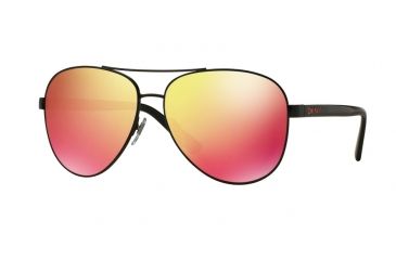 Image of DKNY DY5084 Sunglasses 12336Q-61 - Satin Black/Black Frame, Orange Red Mirror Lenses