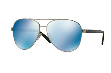 Image of DKNY DY5084 Sunglasses 123655-61 - Satin Silver/black Frame, Blue Mirror Lenses