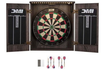 Image of DMI Paris Lighted Dartboard Cabinet Set, Rustic Grey, D4400W