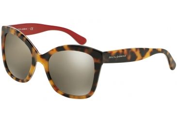 Image of Dolce&amp;Gabbana CONTEMPORARY DG4240 Sunglasses 28936G-54 - Top Havana On Red Frame, Light Brown Mirror Dark Gold Lenses