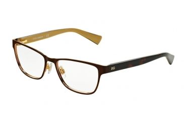 Image of Dolce&amp;Gabbana DG1273 Single Vision Prescription Eyeglasses 1269-53 - Top Brown On Gold Frame