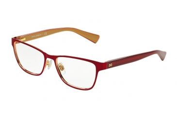 Image of Dolce&amp;Gabbana DG1273 Single Vision Prescription Eyeglasses 1270-53 - Top Red On Gold Frame
