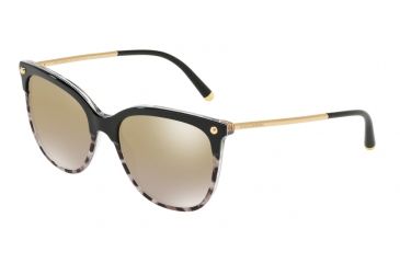Image of Dolce&amp;Gabbana DG4333 Sunglasses 31746E-55 - Top Black On Duble Leoprint Frame, Grad Light Brown Mirror Gold Lenses