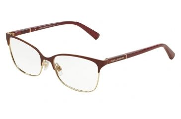 Image of Dolce&amp;Gabbana LOGO PLAQUE DG1268 Bifocal Prescription Eyeglasses 1255-54 - Matte Dk Red/Pale Gold Frame