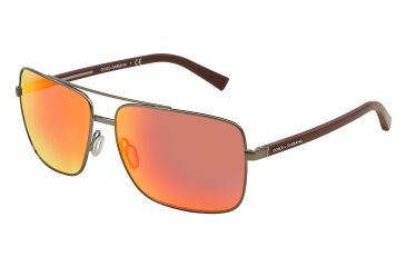 Image of Dolce&amp;Gabbana RUBBER EVOLUTION DG2142 Sunglasses 12576Q-62 - Matte Gunmetal Frame, Red Multilayer Lenses