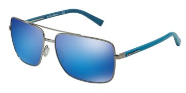 Image of Dolce&amp;Gabbana RUBBER EVOLUTION DG2142 Sunglasses 125825-62 - Gunmetal Frame, Green Mirror Light Blue Lenses
