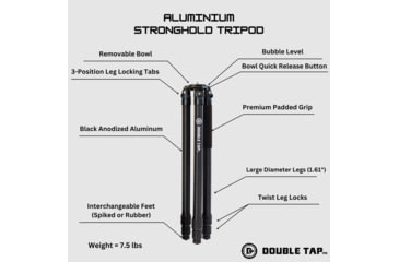 Image of Double Tap Industries Stronghold Aluminum Shooting Tripod w/Ball Head, Black, TRI-A-002BH