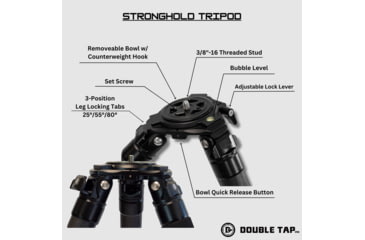 Image of Double Tap Industries Stronghold Aluminum Shooting Tripod w/Ball Head, Black, TRI-A-002BH
