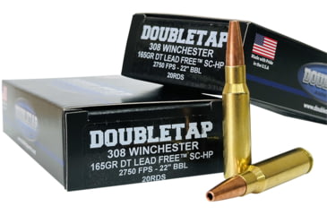 Image of Doubletap Ammunition .308 Winchester 165 grain Lead-Free Hollow Point Brass Cased Rifle Ammo, 20 Rounds, 308W165X