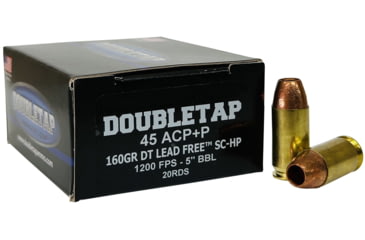 Image of Doubletap Ammunition .45 ACP 160 grain Lead-Free Hollow Point Brass Cased Pistol Ammo, 20 Rounds, 45A160XM