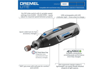 Image of Dremel Lite 4-Volt Multipurpose Cordless Rotary Tool, Gray, 7760-N/10