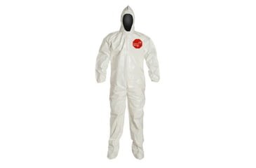 Image of DuPont Tychem 4000 Coverall w/Standard Fit Hood and Attached Socks, White, L, 12 Pack, SL122BWHLG00