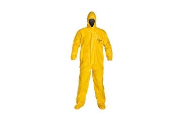 Image of DuPont Tychem QC Yellow XL Coveralls with Standard Fit Hood, Elastic Wrists w/ Attached Socks, Case of 4