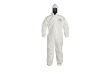 Image of DuPont Tychem SL White LG Coveralls with Standard Fit Hood, Elastic Wrists w/ Attached Socks, Case of 6