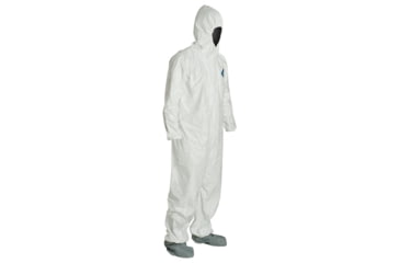 Image of DuPont Tyvek 400 Coverall w/Respirator Fit Hood and Attached Skid-Resistant Boots, Elastic Wrists, Waist, White, M, Case of 25, TY122SWHMD00