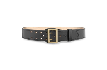 Image of 2-1/4" Plain Leather Sam Browne 2-Row Stitch Duty Belt with Solid Brass Gold Buckle