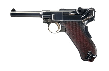 Image of Deutsche Waffen und Munitionsfabriken Luger-Parabellum Pistol, 9mm Luger, 4in barrel, blued finish steel frame, checkered walnut grip, recoil operated semi-automatic, blade front, V-notch rear, 8 round magazine, DWUMLP-9MM-4-1-FRRMPG