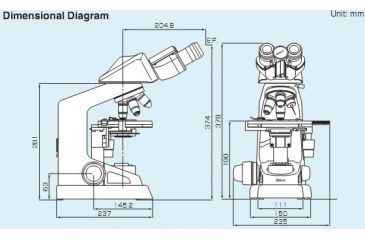 Image of Nikon Eclipse 100 Microscope Dimensional Diagram