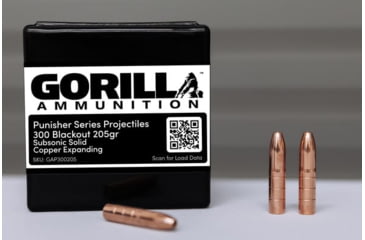 Image of Gorilla Ammunition .300 AAC Blackout 205 Grain Punisher Series Rifle Ammo, 50 Rounds, Copper, 50 Rounds, gpf-118838
