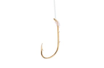 Image of Eagle Claw Baitholder Saltwater Snelled Hook,Striped Bass,Offset,Curved Point,Down Eye,Plain Shank,Medium Wire,Mono,18in,Gold 9212H-1/0