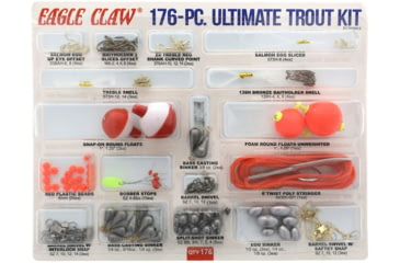 Image of Eagle Claw Ultimate Trout Kit, Hooks, Beads, Stops Swivels, Split Shot, Sinkers, Floats, Stringer, Snells, 176 Pieces, ECTKWM-2