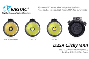 Image of EAGTAC D25A RC MKII Flashlight, XP-L HI V2 NW LED, 330lm, Black, D25A-CLICKY-MKII-XPLHI-NW