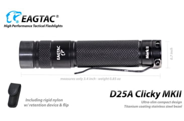 Image of EAGTAC D25A RC MKII Flashlight, XP-L HI V2 NW LED, 330lm, Black, D25A-CLICKY-MKII-XPLHI-NW