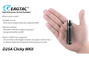 Image of EAGTAC D25A RC MKII Flashlight, XP-L HI V2 NW LED, 330lm, Black, D25A-CLICKY-MKII-XPLHI-NW