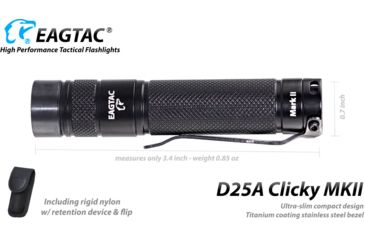 Image of EAGTAC D25A RC MKII Flashlight, XML2 CW U4 LED, 405lm, Black, Small 4072