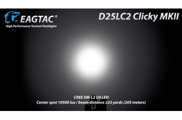 Image of EAGTAC D25LC2 Clicky MKII Flashlight, Luminus SST20 CRI-95 4000K NW LED, 820lm, Black, D25LC2-CLICKY-MKII-SST20-NW
