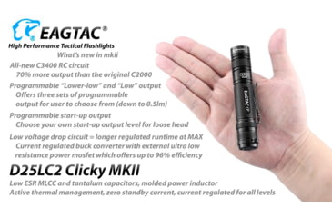 Image of EAGTAC D25LC2 Clicky MKII Flashlight, Luminus SST20 CRI-95 4000K NW LED, 820lm, Black, D25LC2-CLICKY-MKII-SST20-NW