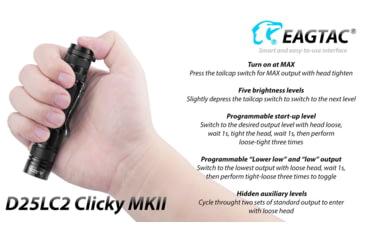 Image of EAGTAC D25LC2 Clicky MKII Flashlight, Luminus SST20 CRI-95 4000K NW LED, 820lm, Black, D25LC2-CLICKY-MKII-SST20-NW