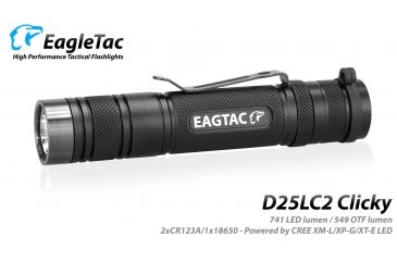 Image of Eagtac D25LC2 Clicky XML2 U4 LED Flashlight, Black, Medium, D25LC2RCXML2