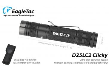 Image of Eagtac D25LC2 Clicky XML2 U4 LED Flashlight, Black, Medium, D25LC2RCXML2