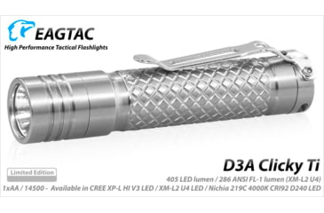 Image of EAGTAC D3A TI Titanium Flashlight, XM-L2 U2 NW LED, 378lm, Silver, D3A-CLICKY-TI-XML2-NW