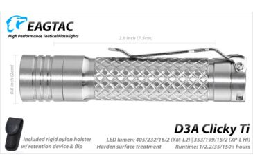 Image of EAGTAC D3A TI Titanium XP-L HI 378 Lumen AA LED Flashlight, Silver, Small 4246