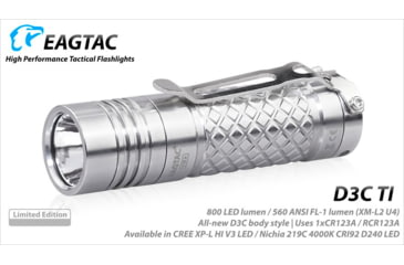 Image of EAGTAC D3C RC Ti Flashlight, Luminus SST20 CRI-95 4000K NW LED, 510lm, Silver, D3C-CLICKY-TI-SST20-NW