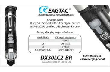 Image of EAGTAC DX30LC2-BR Rechargeable Flashlight, XP-L HI V2 NW LED, 1084lm, Black, DX30LC2BR-XPLHINW-BASE