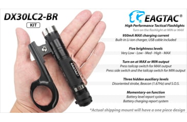 Image of EAGTAC DX30LC2-BR Rechargeable Flashlight, XP-L HI V2 NW LED, 1084lm, Black, DX30LC2BR-XPLHINW-BASE